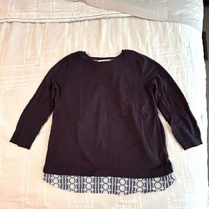 Boden Navy Top with Patterned Back Inset - Sz S - GUC